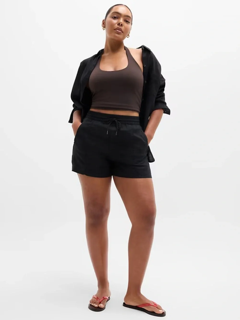 EUC Athleta Retreat Linen Mid Rise 4” Shorts in Black Size S